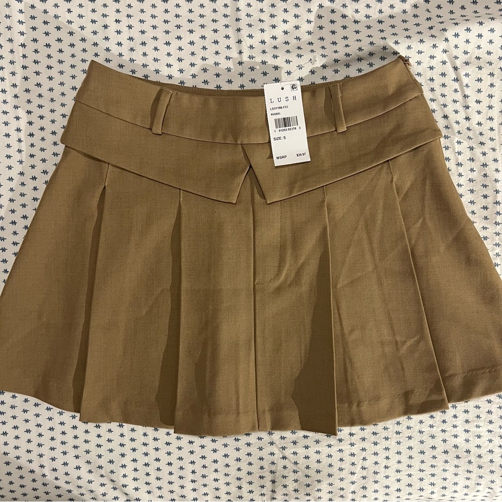 Lush Tan Skater Mini Skirt Pleated